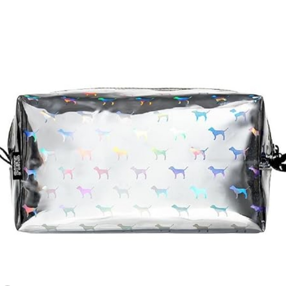 PINK Victoria's Secret Iridescent Dog-Print Travel Makeup Bag